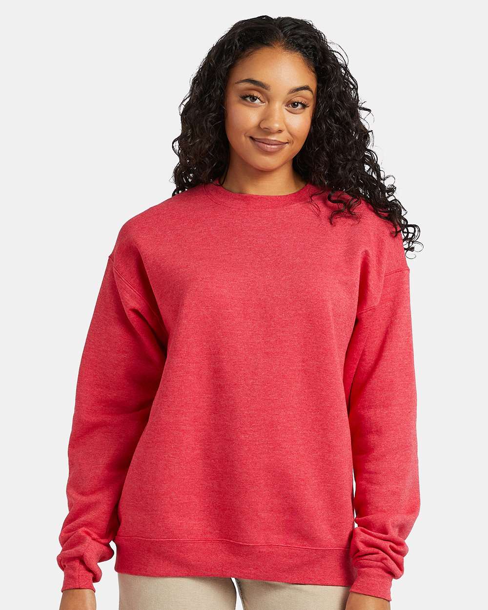 Hanes P160 - Unisex EcoSmart® Crewneck Sweatshirt — Heather Red