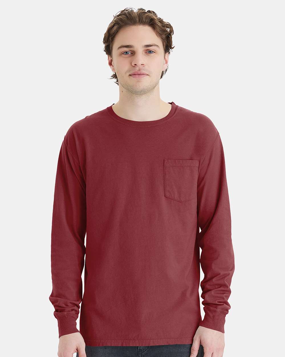 ComfortWash by Hanes GDH250 - Unisex Garment-Dyed Long Sleeve T-Shirt With a Pocket — Cayenne