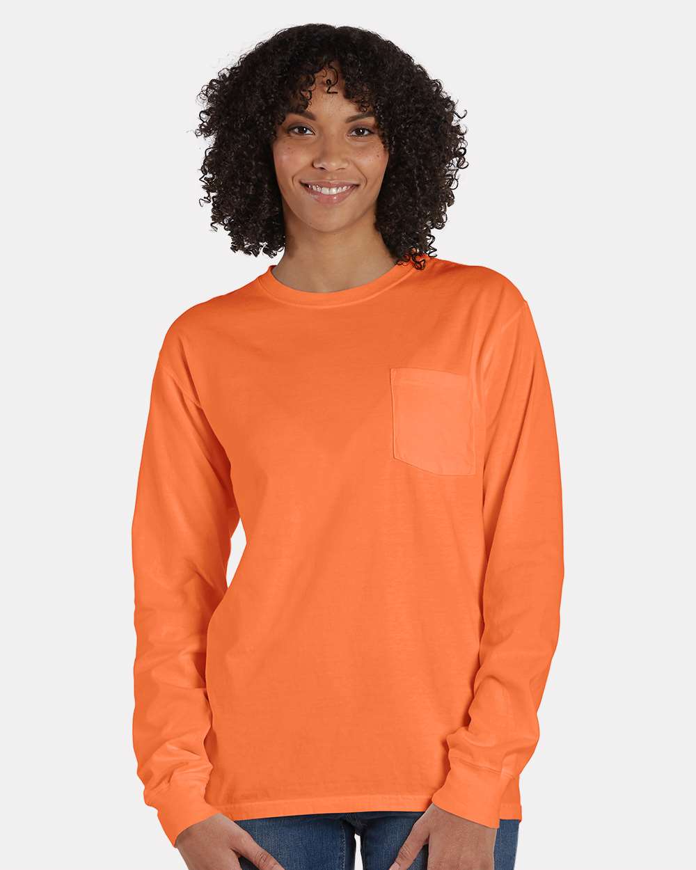 ComfortWash by Hanes GDH250 - Unisex Garment-Dyed Long Sleeve T-Shirt With a Pocket — Horizon Orange