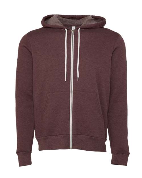BELLA + CANVAS 3739 - Unisex Sponge Fleece Full-Zip Hoodie Sweatshirt - Heather Maroon