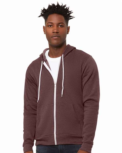BELLA + CANVAS 3739 - Unisex Sponge Fleece Full-Zip Hoodie Sweatshirt - Heather Maroon