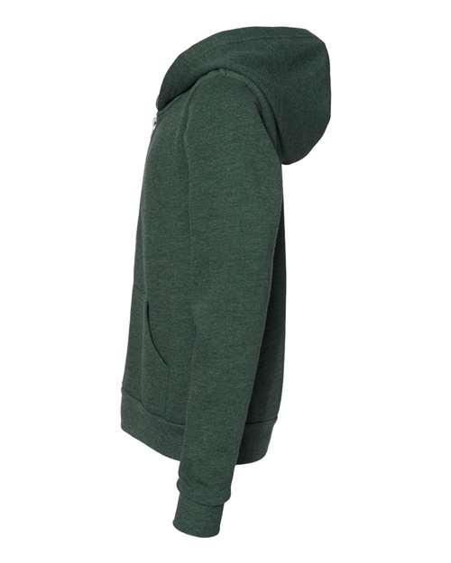 BELLA + CANVAS 3739Y - Youth Sponge Fleece Full-Zip Hoodie Sweatshirt - Heather Forest