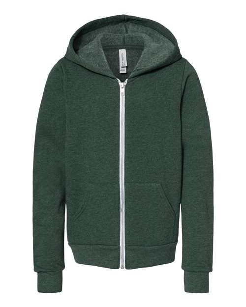 BELLA + CANVAS 3739Y - Youth Sponge Fleece Full-Zip Hoodie Sweatshirt - Heather Forest