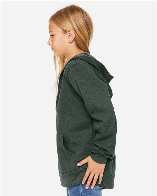BELLA + CANVAS 3739Y - Youth Sponge Fleece Full-Zip Hoodie Sweatshirt - Heather Forest
