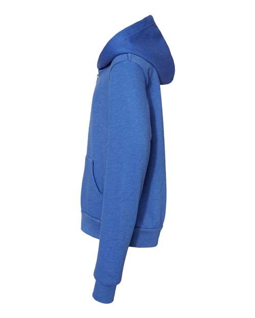 BELLA + CANVAS 3739Y - Youth Sponge Fleece Full-Zip Hoodie Sweatshirt - Heather True Royal