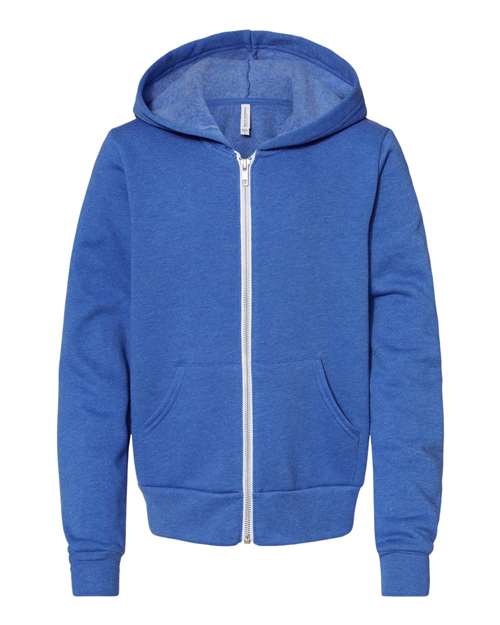 BELLA + CANVAS 3739Y - Youth Sponge Fleece Full-Zip Hoodie Sweatshirt - Heather True Royal