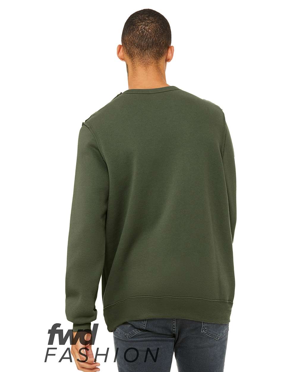 BELLA + CANVAS 3743 — FWD Fashion Raw Seam Crewneck Sweatshirt — Military Green (flat)