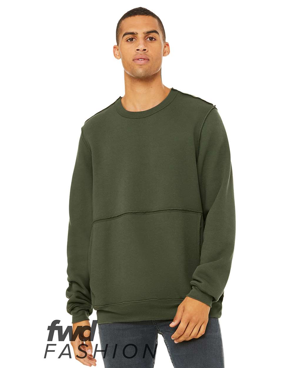 BELLA + CANVAS 3743 — FWD Fashion Raw Seam Crewneck Sweatshirt — Military Green