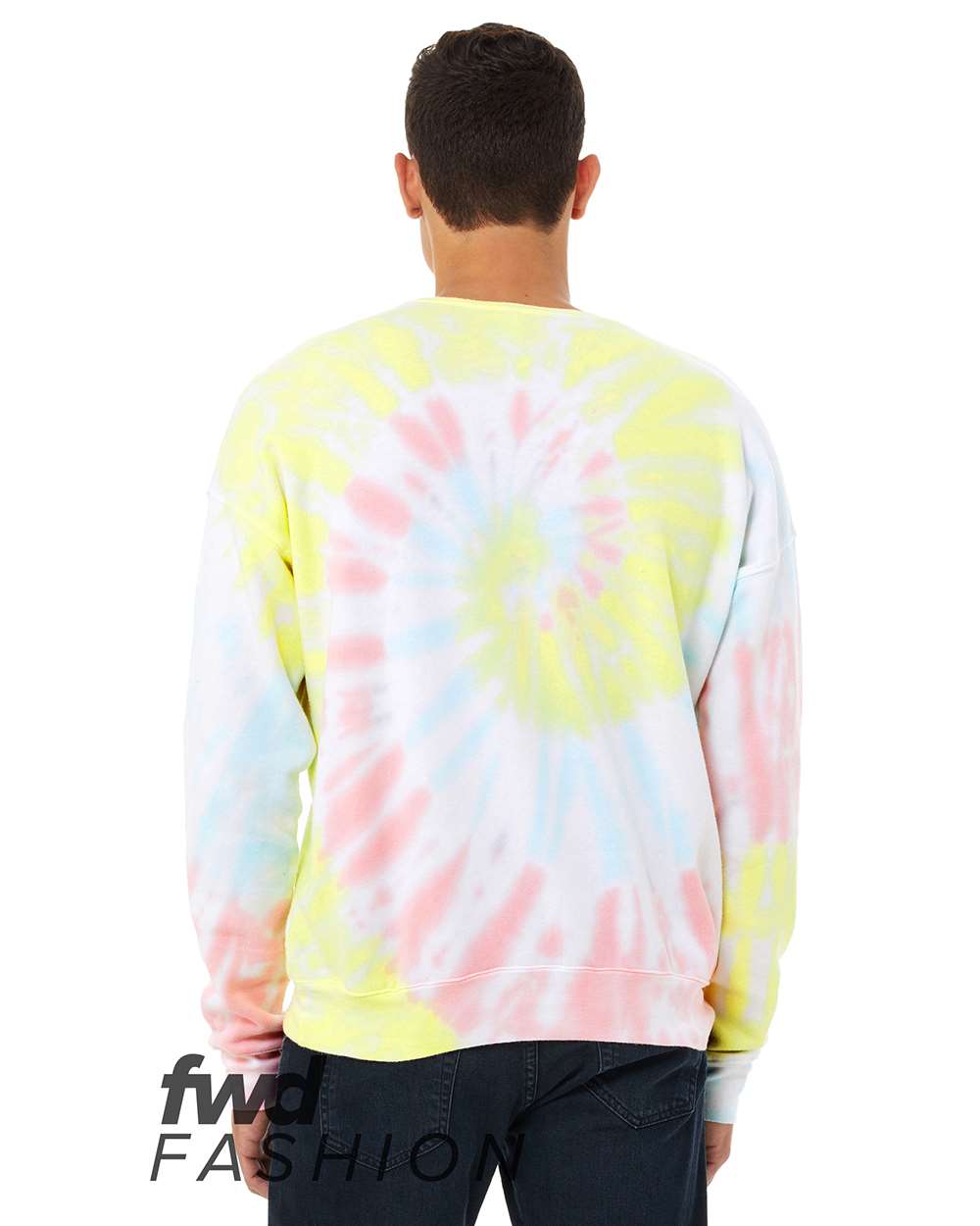BELLA + CANVAS 3945RD — Unisex FWD Fashion Tie-Dyed Crewneck Sweatshirt — Rainbow Pastel (flat)