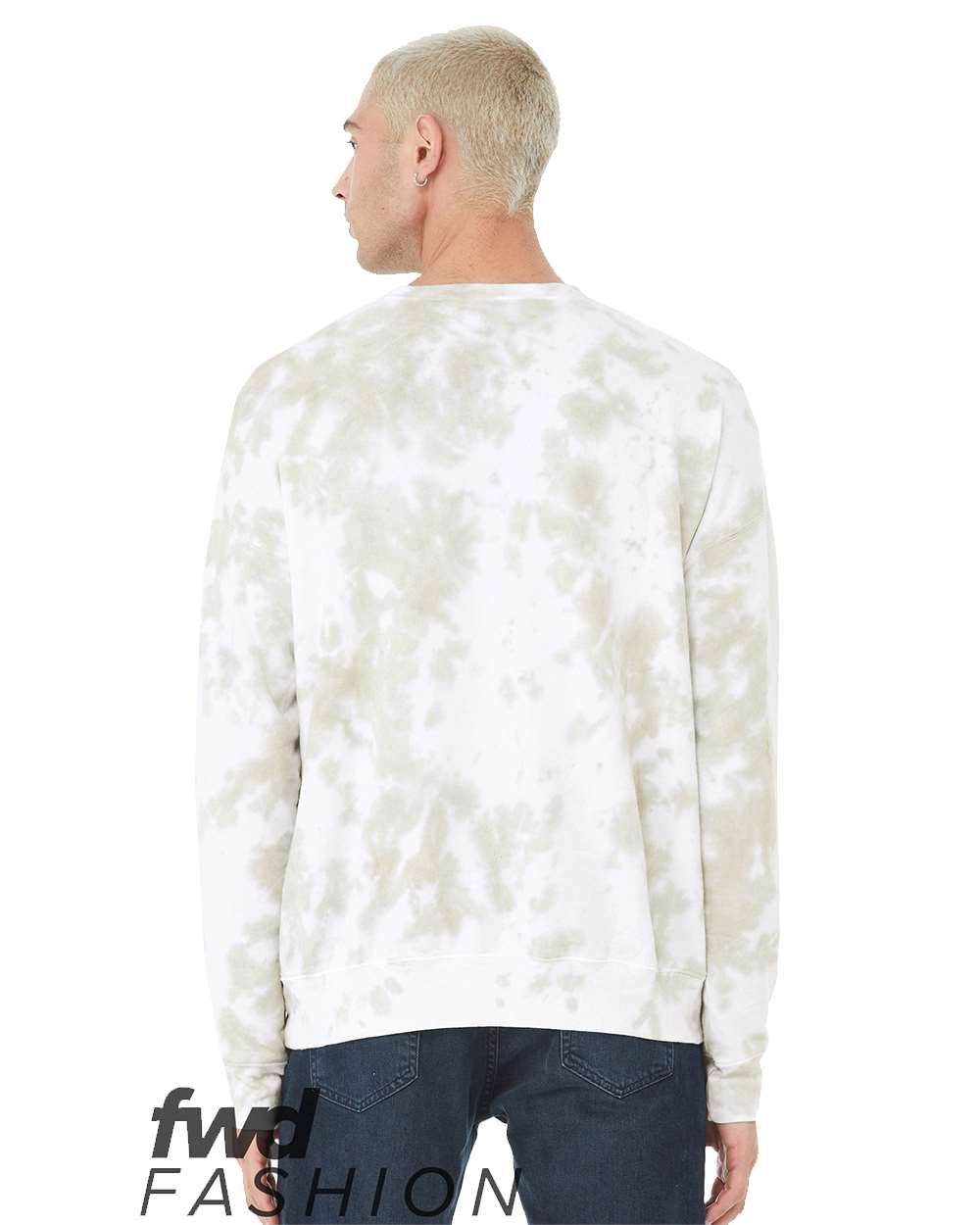 BELLA + CANVAS 3945RD — Unisex FWD Fashion Tie-Dyed Crewneck Sweatshirt — White/ Olive Oil (flat)