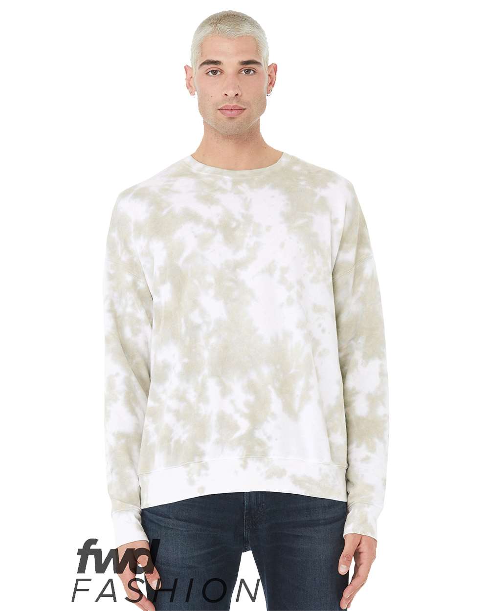 BELLA + CANVAS 3945RD — Unisex FWD Fashion Tie-Dyed Crewneck Sweatshirt — White/ Olive Oil