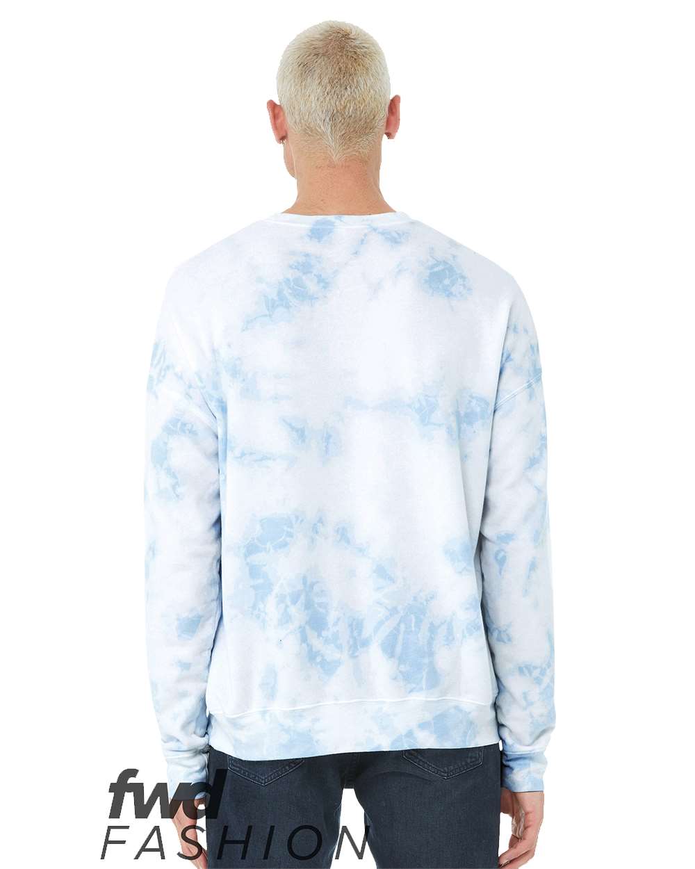 BELLA + CANVAS 3945RD — Unisex FWD Fashion Tie-Dyed Crewneck Sweatshirt — White/ Sky Blue (flat)