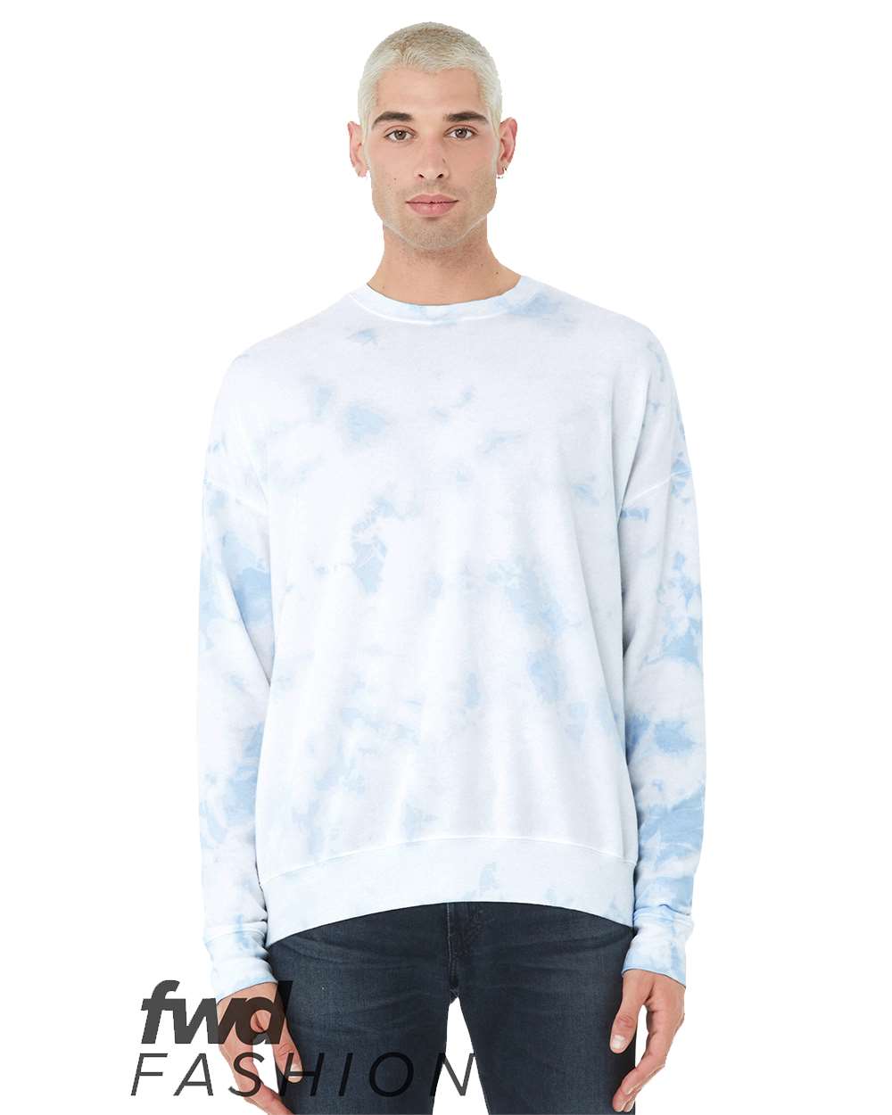 BELLA + CANVAS 3945RD — Unisex FWD Fashion Tie-Dyed Crewneck Sweatshirt — White/ Sky Blue