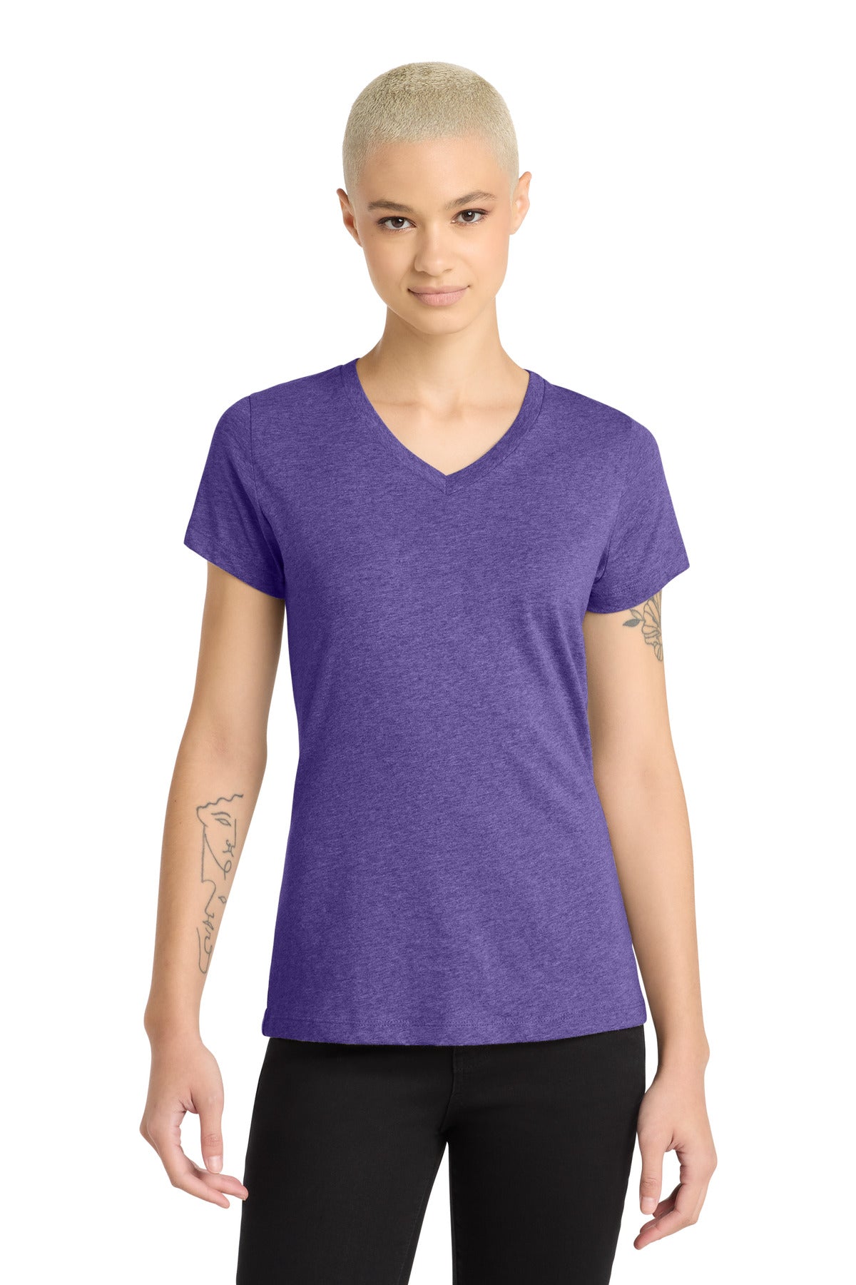 District Women's Perfect Blend CVC V-Neck Tee - DM1190L Heathered Purple