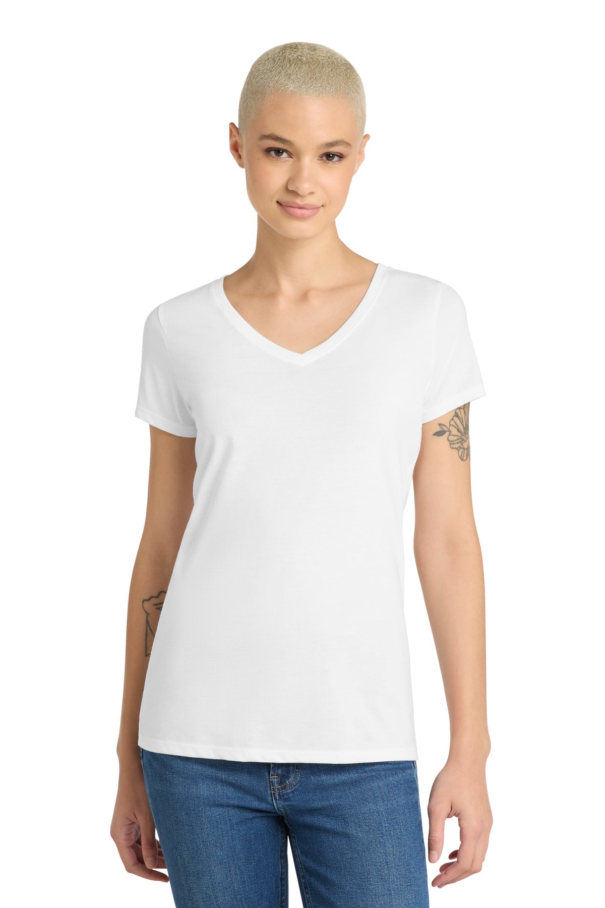 District Women's Perfect Tri V-Neck Tee - DM1350L White