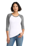 District Women's Perfect Tri 3/4-Sleeve Raglan - DM136L Grey Frost/ White
