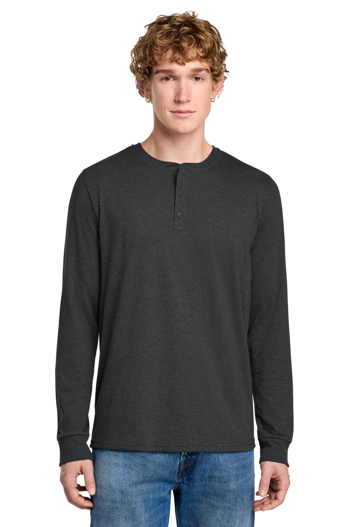 District Perfect Tri Long Sleeve Henley - DT145 Black Frost