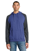 District Young Mens Lightweight Fleece Raglan Hoodie - DT196 Heathered Deep Royal/ Heathered Charcoal