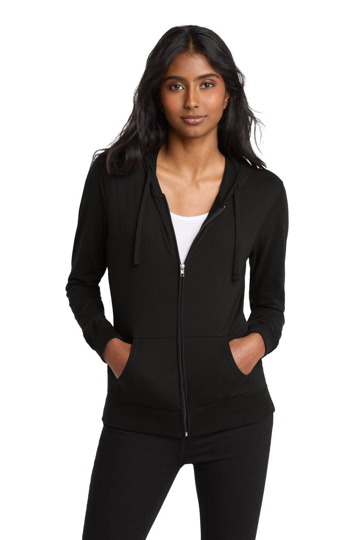 District Women's Fitted Jersey Full-Zip Hoodie - DT2100 Black