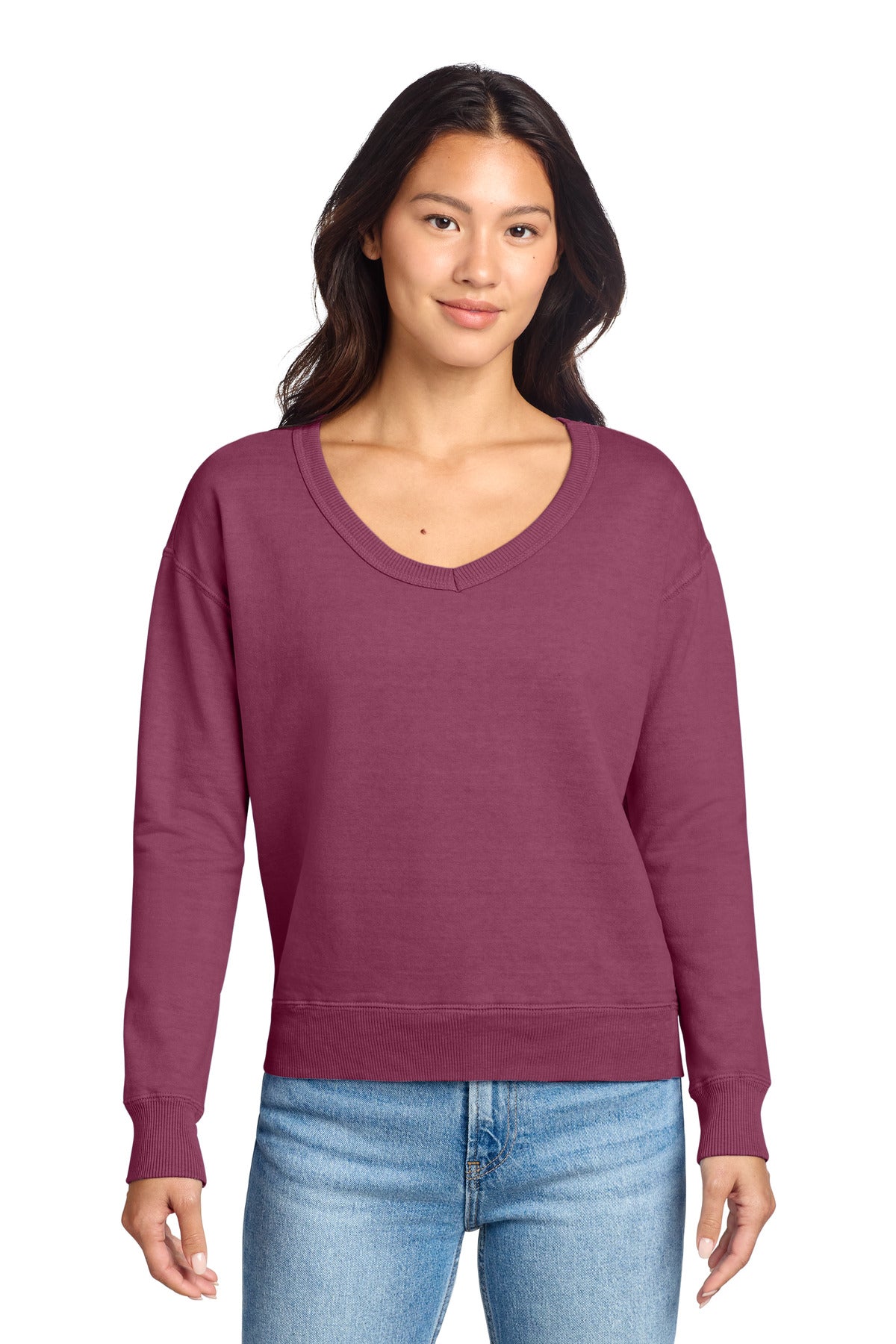 Port & Company LPC098V - Women's Beach Wash Garment-Dyed V-Neck Sweatshirt