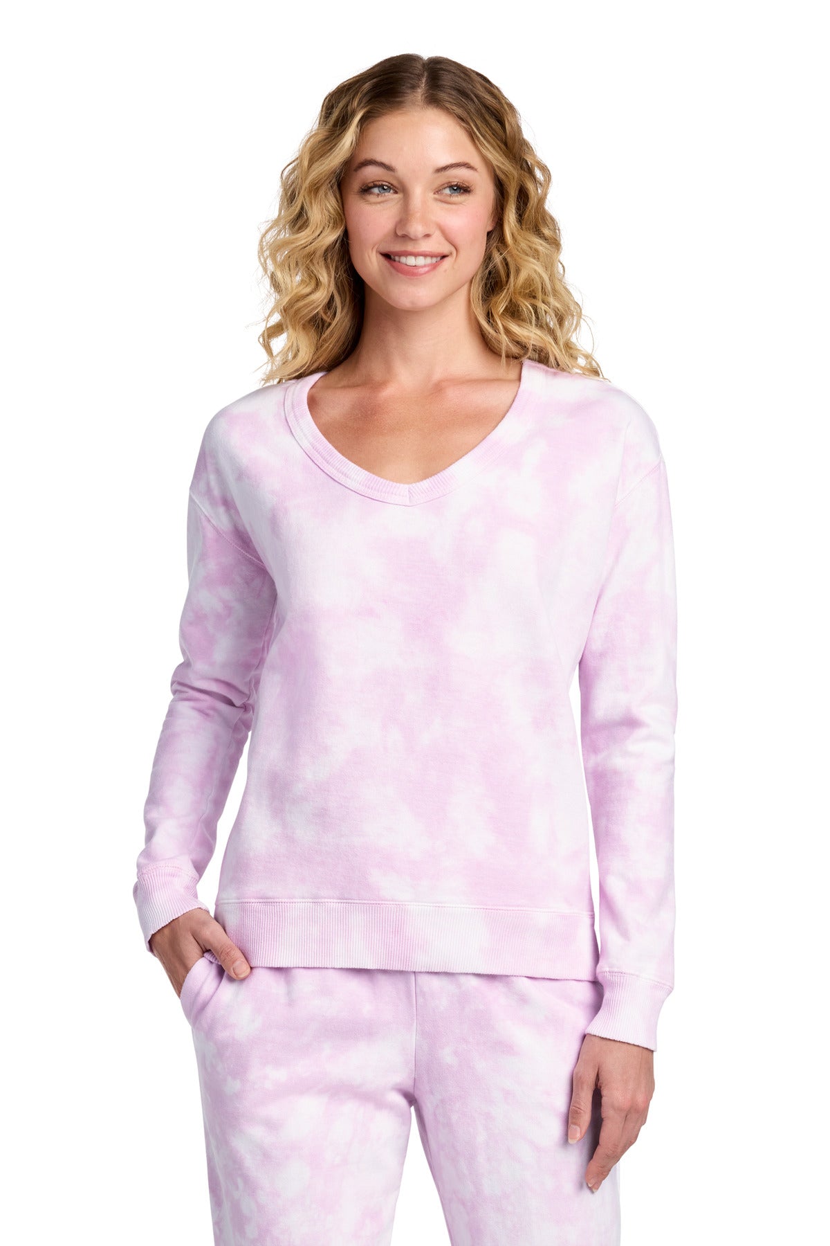 Port & Company LPC140V - Women's Beach Wash Cloud Tie-Dye V-Neck Sweatshirt
