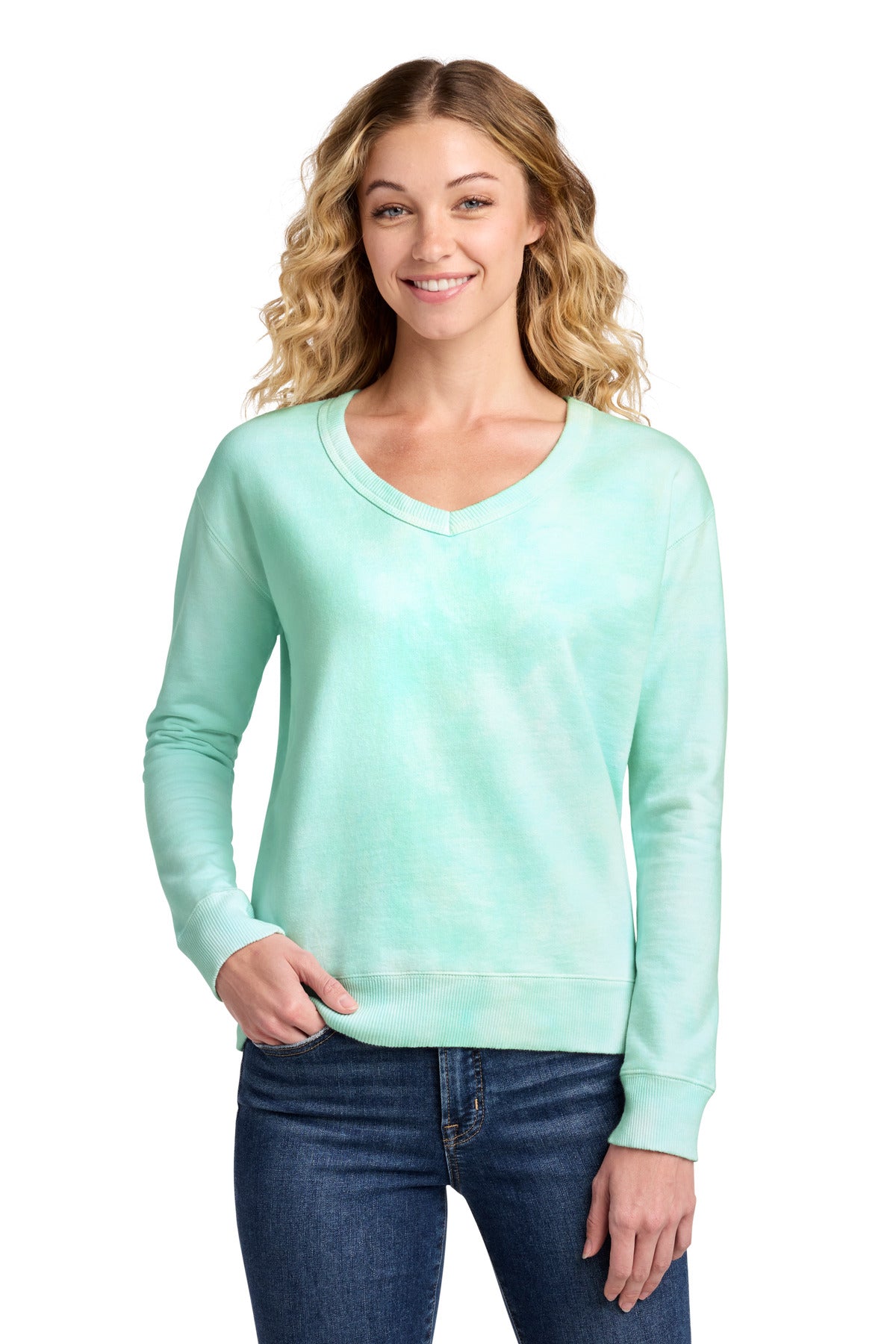 Port & Company LPC140V - Women's Beach Wash Cloud Tie-Dye V-Neck Sweatshirt