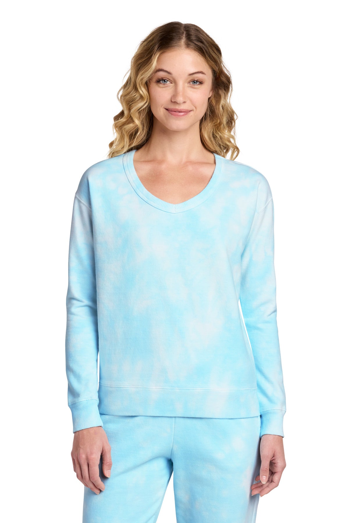 Port & Company LPC140V - Women's Beach Wash Cloud Tie-Dye V-Neck Sweatshirt