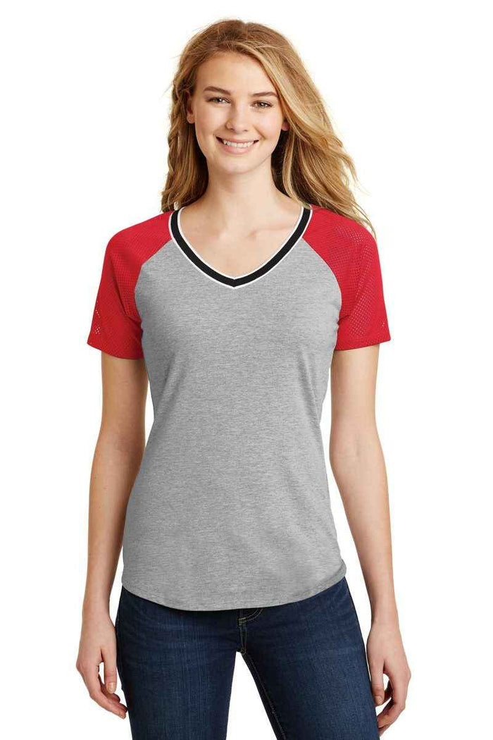 District DT276 - Juniors Mesh Sleeve V-Neck Tee