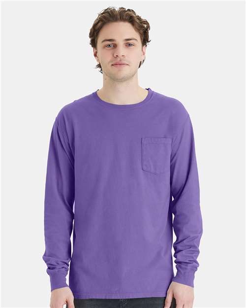 ComfortWash by Hanes GDH250 - Unisex Garment-Dyed Long Sleeve T-Shirt With a Pocket ComfortWash by Hanes