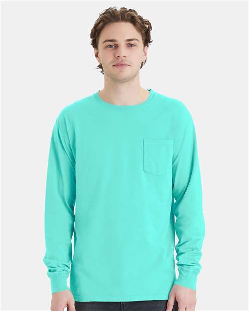 ComfortWash by Hanes GDH250 - Unisex Garment-Dyed Long Sleeve T-Shirt With a Pocket ComfortWash by Hanes