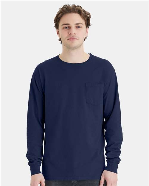 ComfortWash by Hanes GDH250 - Unisex Garment-Dyed Long Sleeve T-Shirt With a Pocket ComfortWash by Hanes