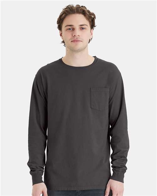 ComfortWash by Hanes GDH250 - Unisex Garment-Dyed Long Sleeve T-Shirt With a Pocket ComfortWash by Hanes
