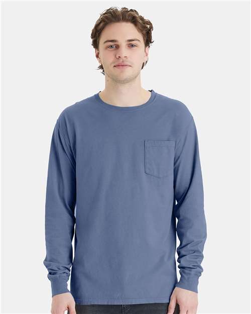 ComfortWash by Hanes GDH250 - Unisex Garment-Dyed Long Sleeve T-Shirt With a Pocket ComfortWash by Hanes