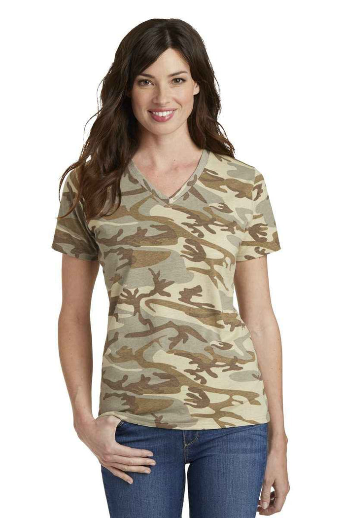 Port & Co LPC54VC - mpany Ladies Core Cotton Camo V-Neck Tee