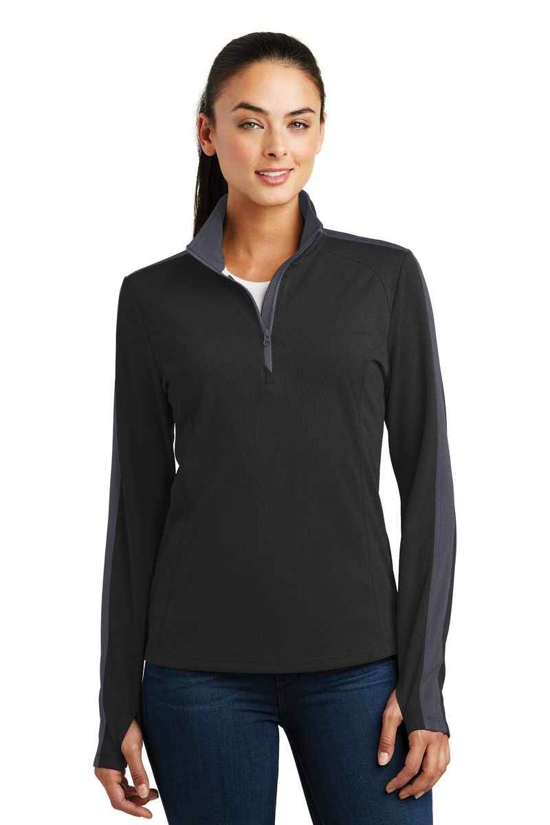Sport-Tek LST861 - Ladies Sport-Wick Textured Colorblock 1/4-Zip Pullover