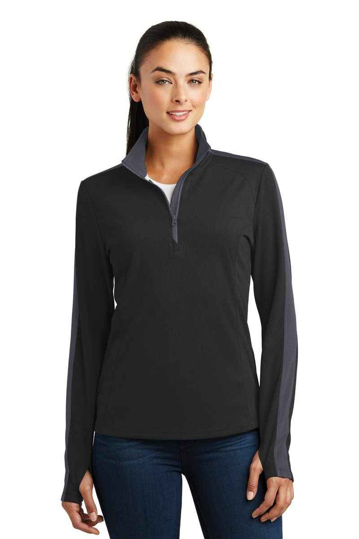 Sport-Tek LST861 - Ladies Sport-Wick Textured Colorblock 1/4-Zip Pullover
