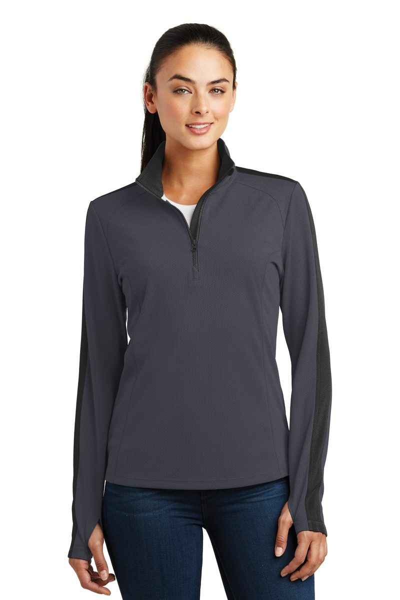 Sport-Tek LST861 - Ladies Sport-Wick Textured Colorblock 1/4-Zip Pullover