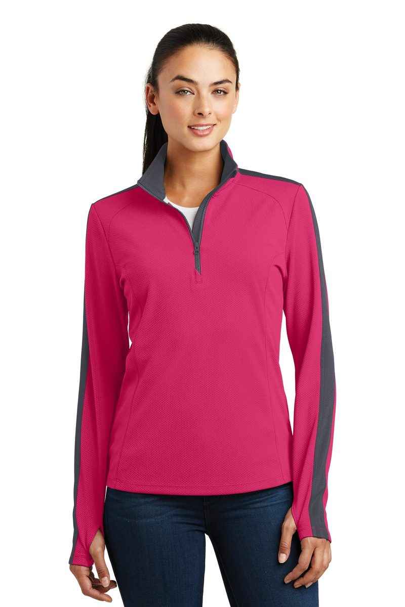 Sport-Tek LST861 - Ladies Sport-Wick Textured Colorblock 1/4-Zip Pullover