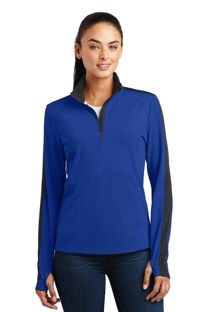 Sport-Tek LST861 - Ladies Sport-Wick Textured Colorblock 1/4-Zip Pullover