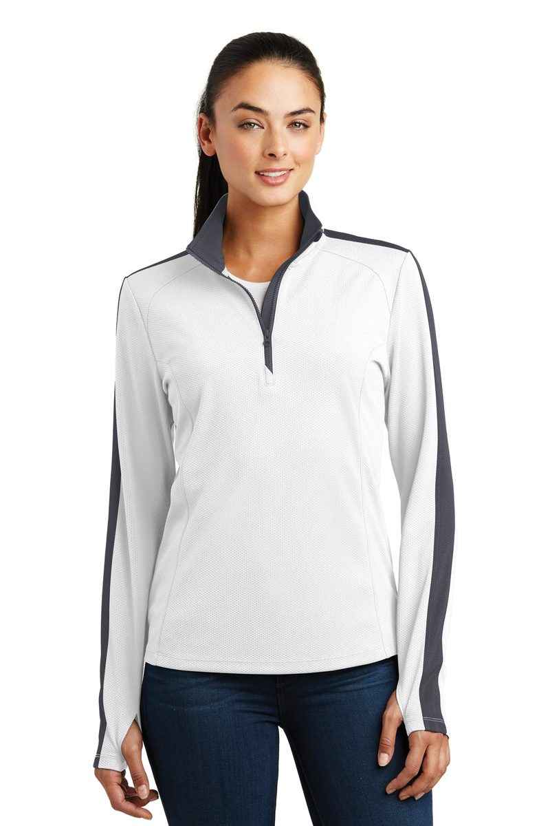 Sport-Tek LST861 - Ladies Sport-Wick Textured Colorblock 1/4-Zip Pullover